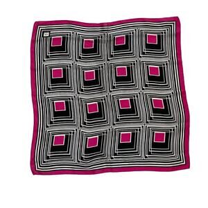 Pink, White, Black Geometric, Square Print, 100% Silk Scarf, 21" Square